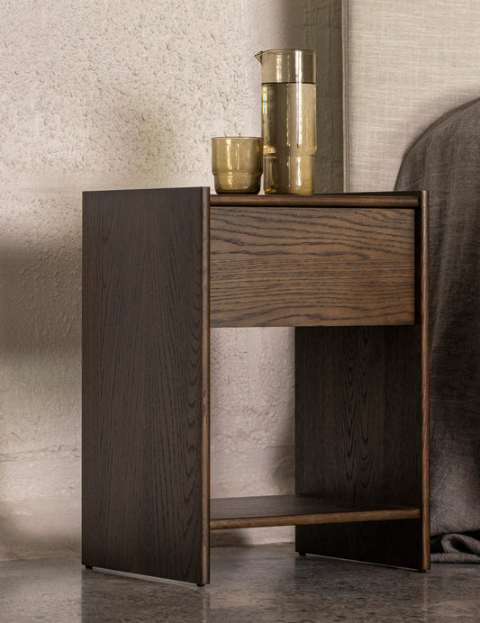 Switch veneer bedside table with drawer smoked oak