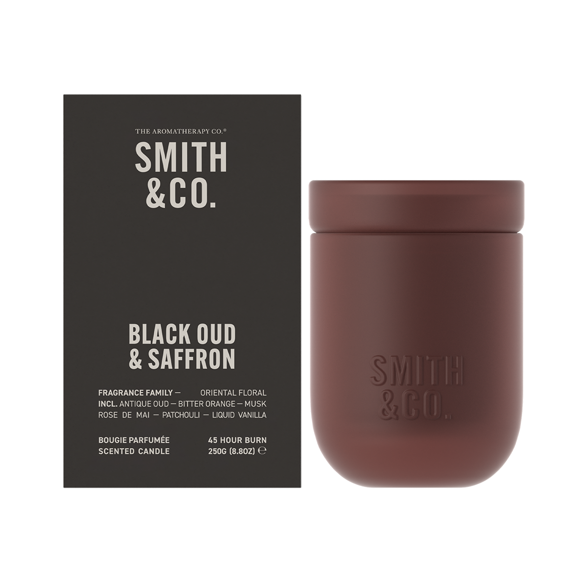 Smith & Co candle black oud & saffron 250g