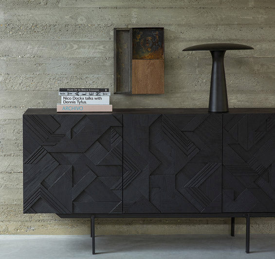 Teak geometric 3-door sideboard 168cm black