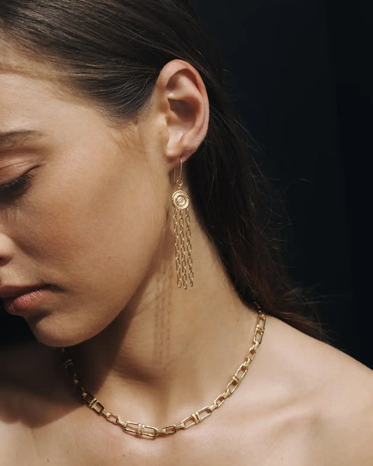 Temple of the Sun Reign chandelier earrings gold