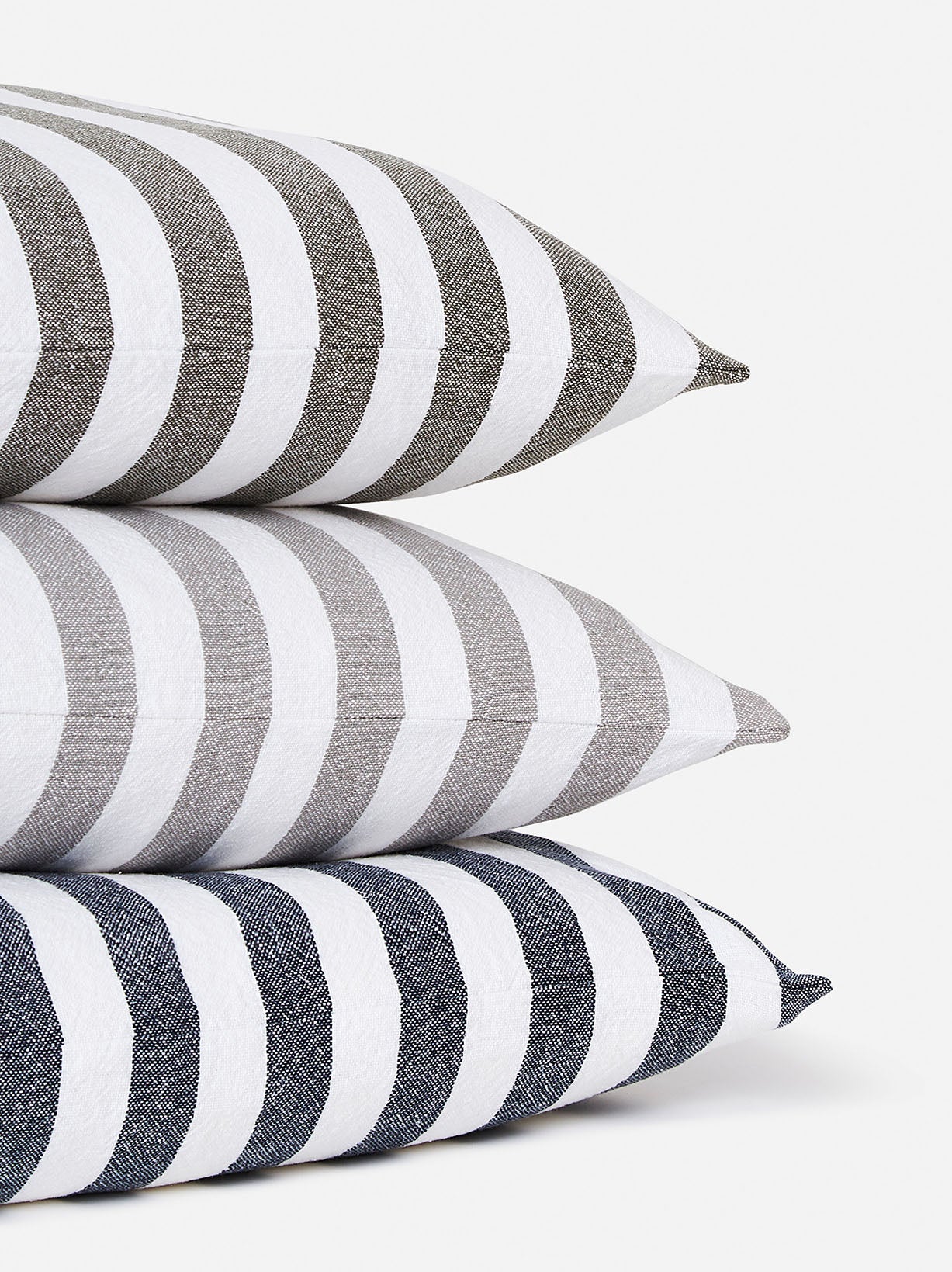 Wide stripe washed cotton cushion cover olive 55cm