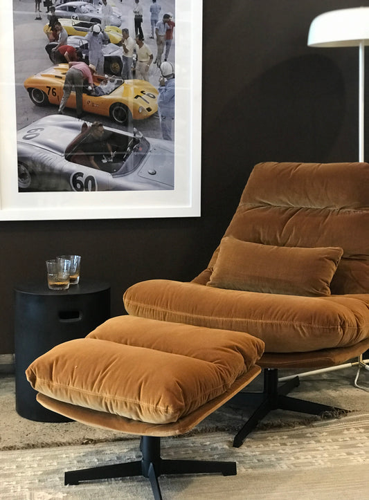 William velvet swivel lounge chair ochre