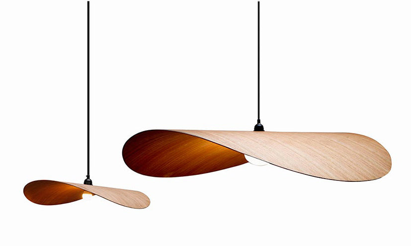 Large wooden veneer floating pendant shade