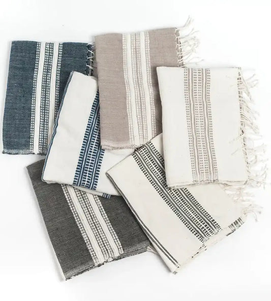 Handwoven hand towel sage with natural stripe