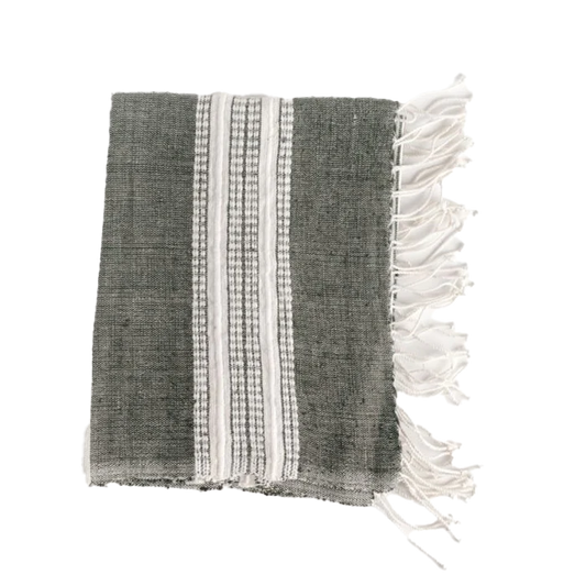 Handwoven hand towel sage with natural stripe