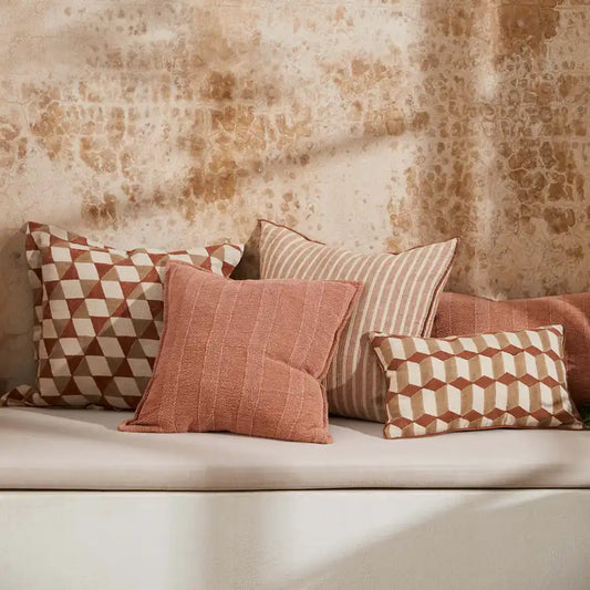 Ava linen stripe cushion cover toffee 55cm
