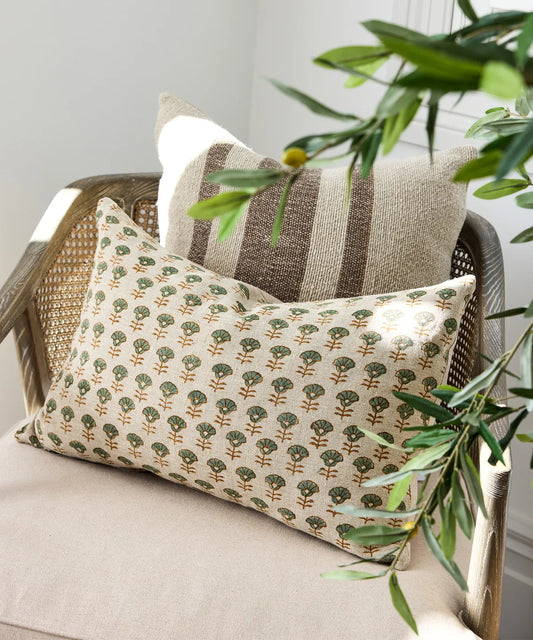 Ayla block print linen cushion cover 40 x 60cm