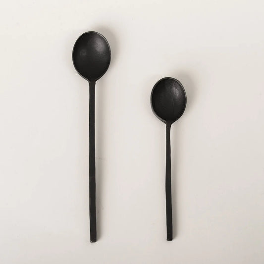 Burnished iron spoon with square handle 13cm black