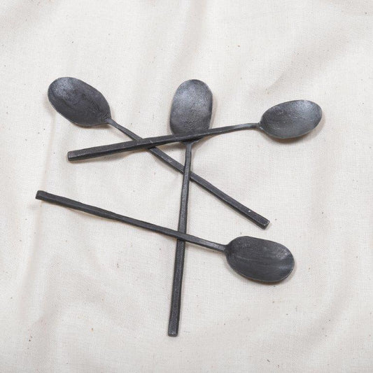 Burnished iron tapas spoon 14cm black
