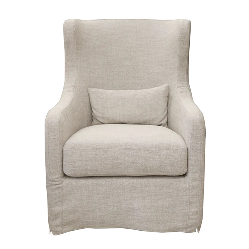 Slip cover swivel wing chair salt & pepper