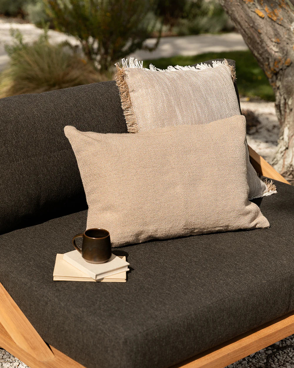 Outdoor Caspian cushion almond 50cm