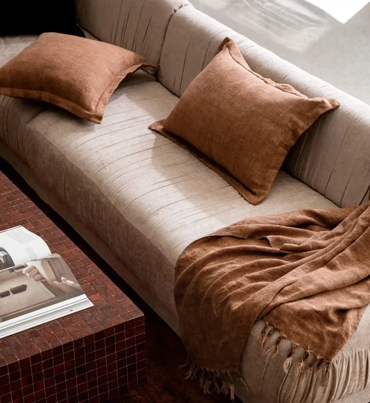 Burton tailored linen cushion cover 50cm cafe