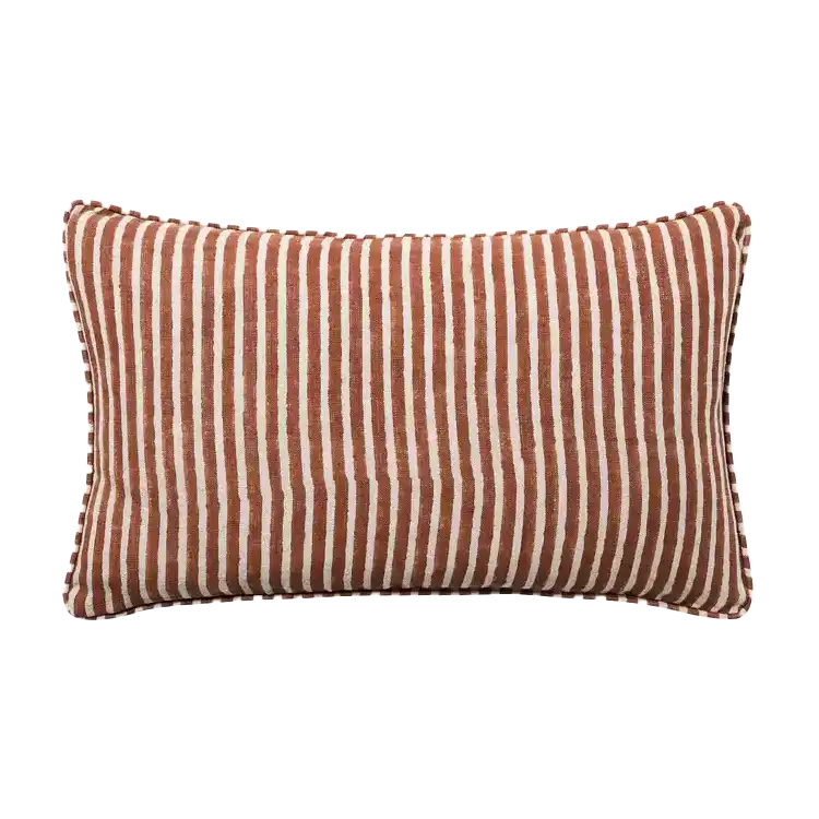 Gia block print linen cushion cover 30 x 50cm terracotta