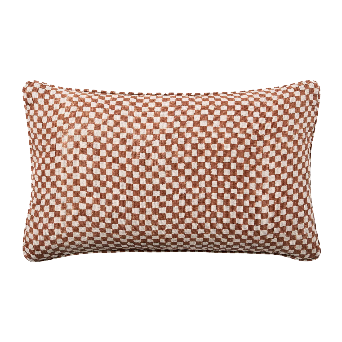 Gia block print linen cushion cover 30 x 50cm terracotta