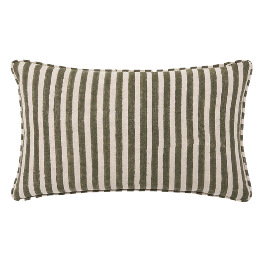 Quinn block print linen cushion cover 30 x 50cm olive