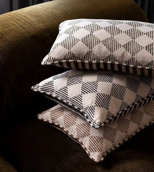 Quinn block print linen cushion cover 30 x 50cm olive