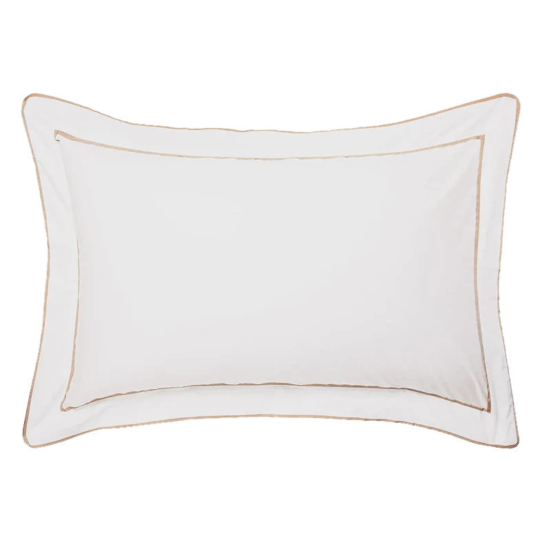 Grosgrain Egyptian cotton pillowcase set white and caramel