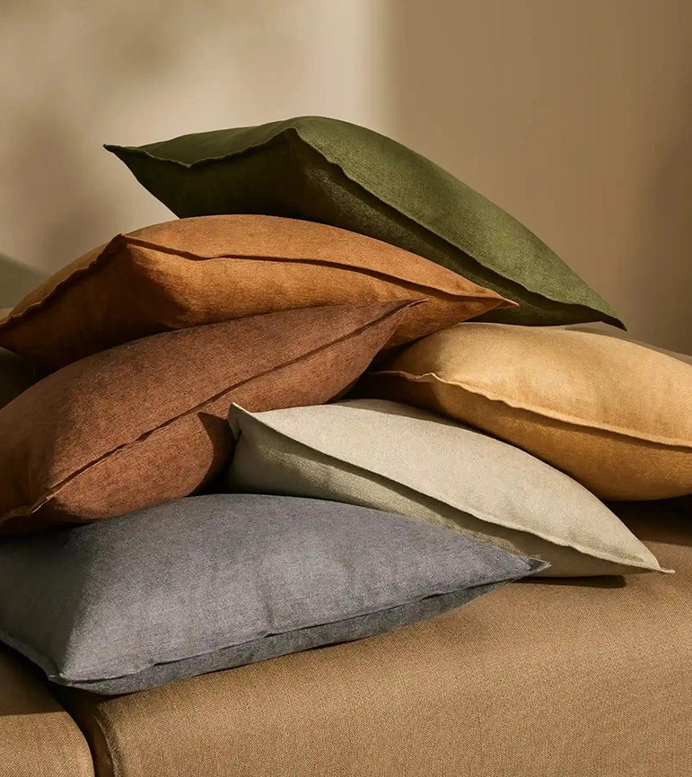 Fiore linen blend cushion cover 50cm ochre