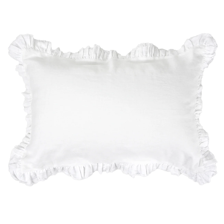 Ruffle linen pillowcase set white