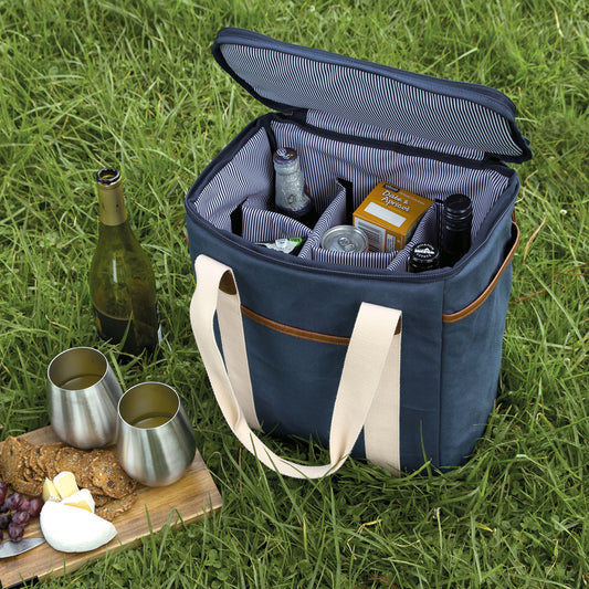 Waxed cotton wine cooler bag navy 18 litre