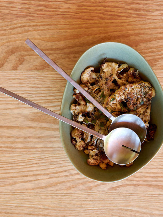 Hand forged burnished salad servers 30cm