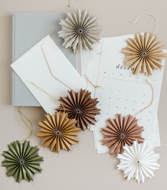 Hanging paper star ornament linen