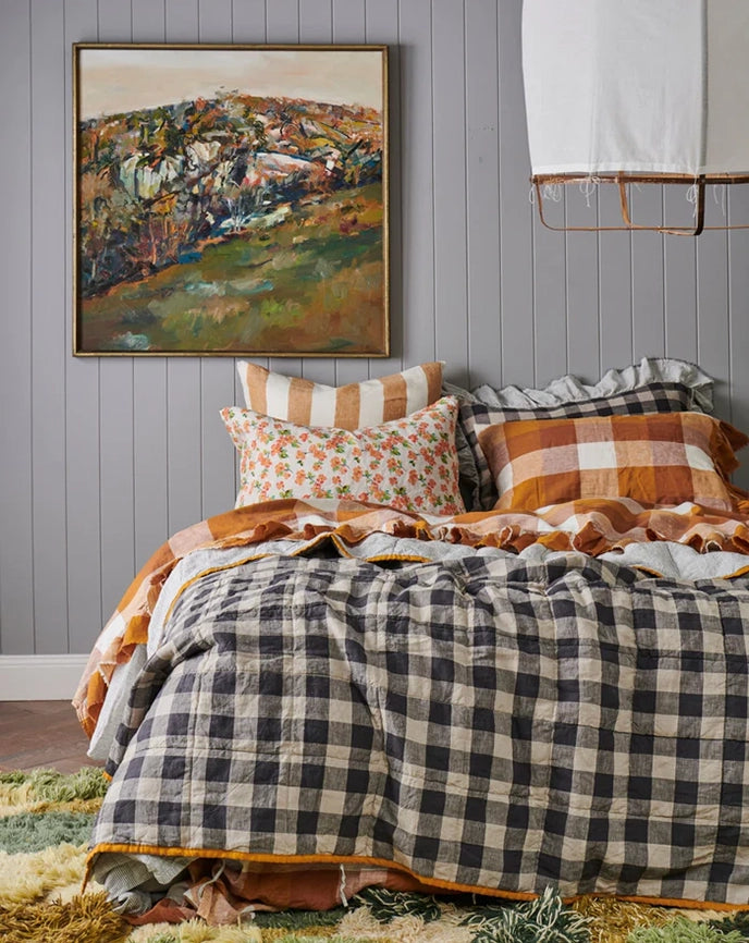 SOW licorice & pinstripe linen quilt