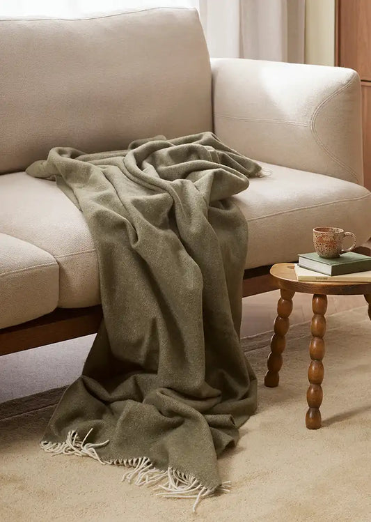 Mosman merino wool throw 140 x 200cm olive