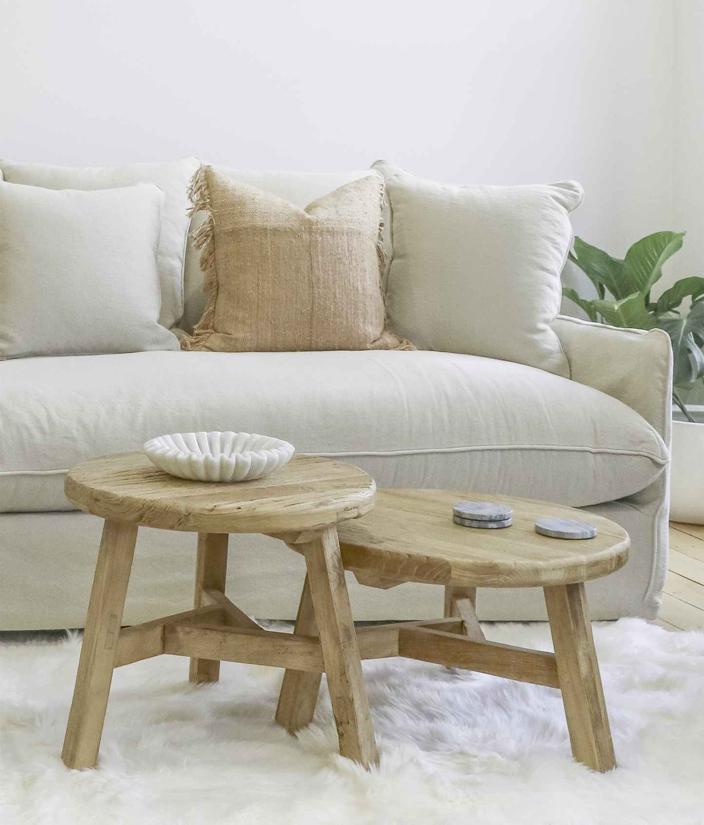 Reclaimed elm wood round side table 52cm