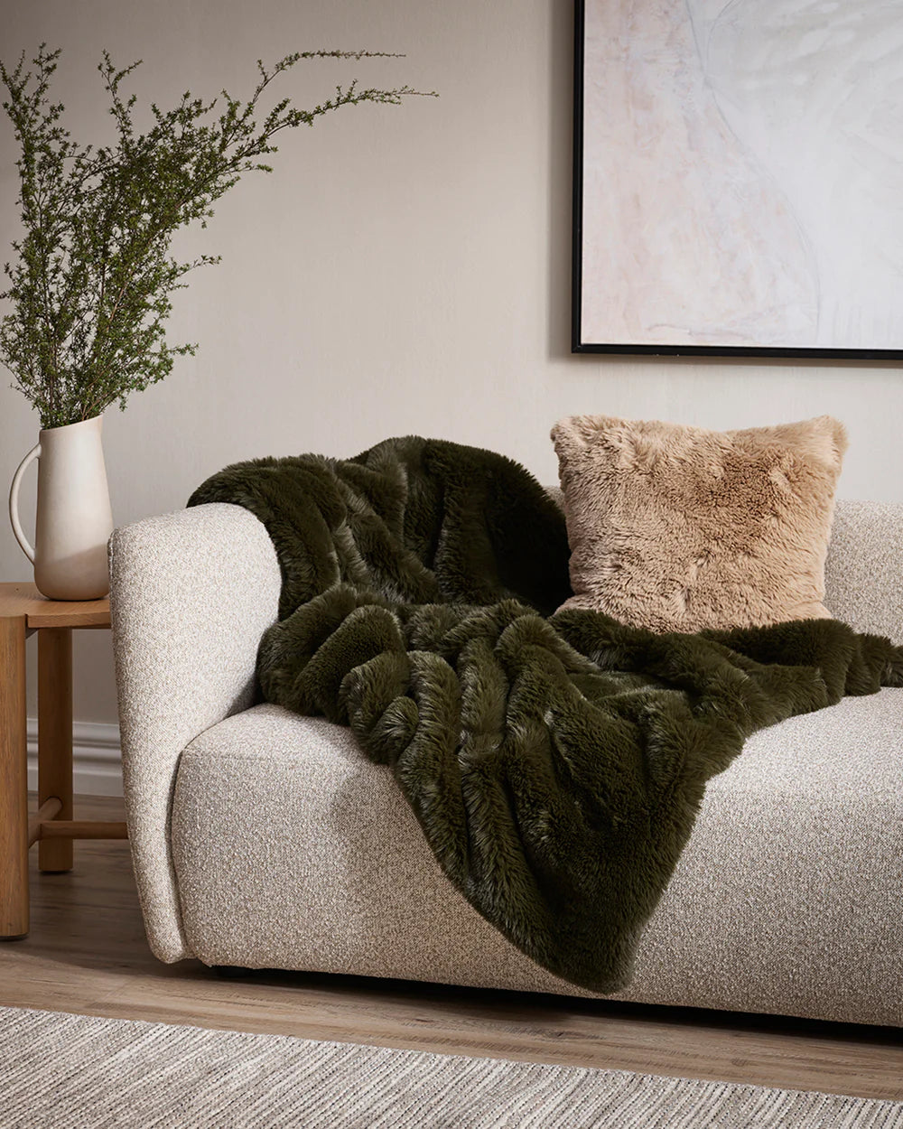 Faux fur cushion cover caramel 47cm
