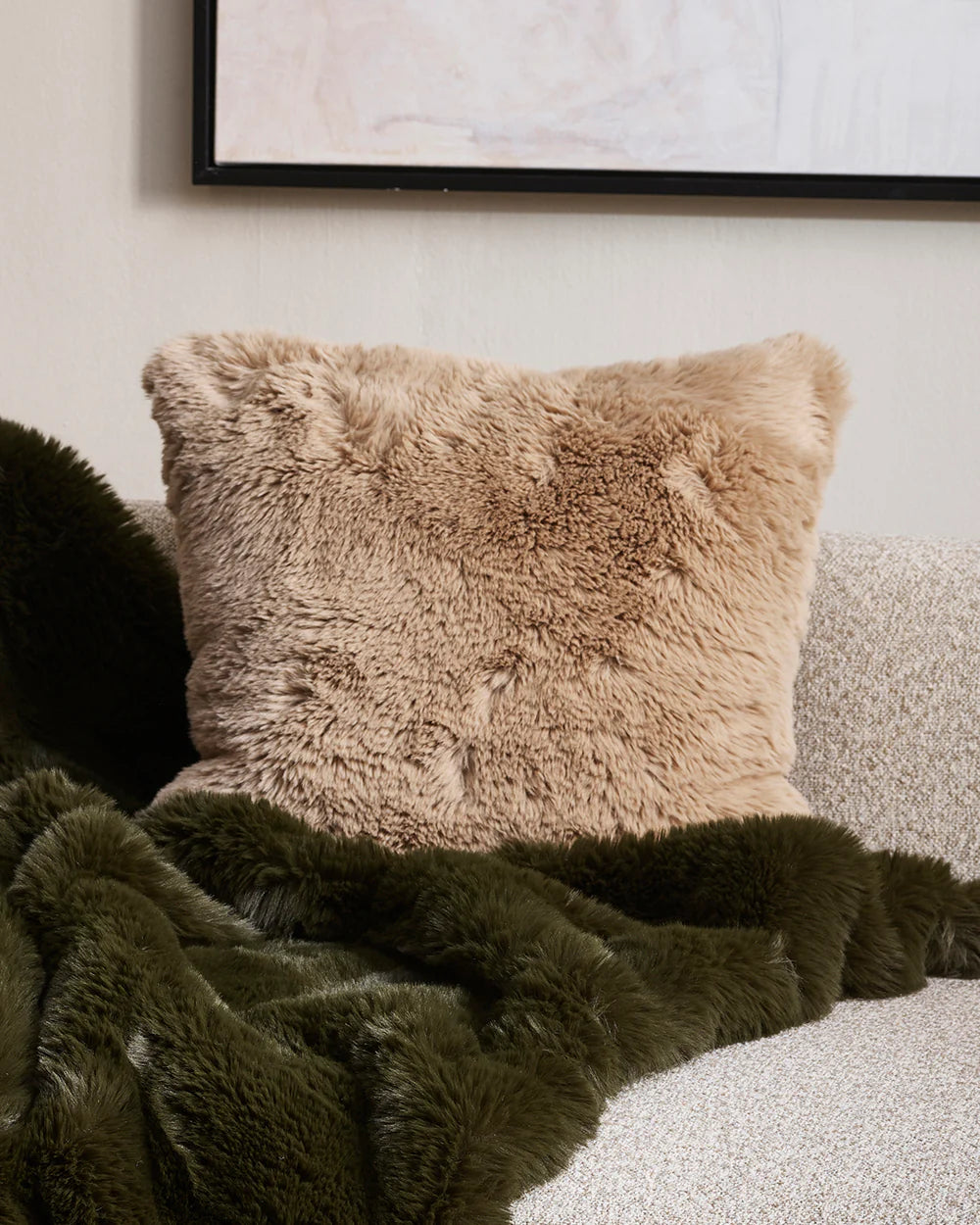 Faux fur cushion cover caramel 47cm