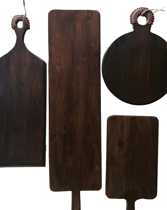 Rectangle serving board with leather handle 50cm dark oak