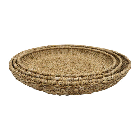 Round woven seagrass shallow basket