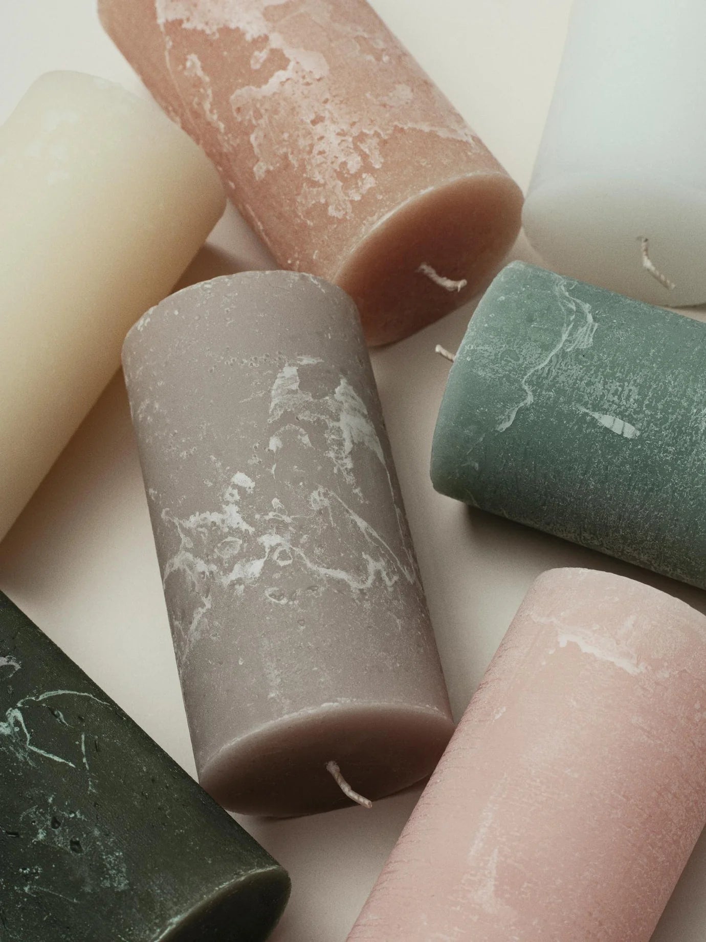 Broste rustic pillar candle 13.5cm green