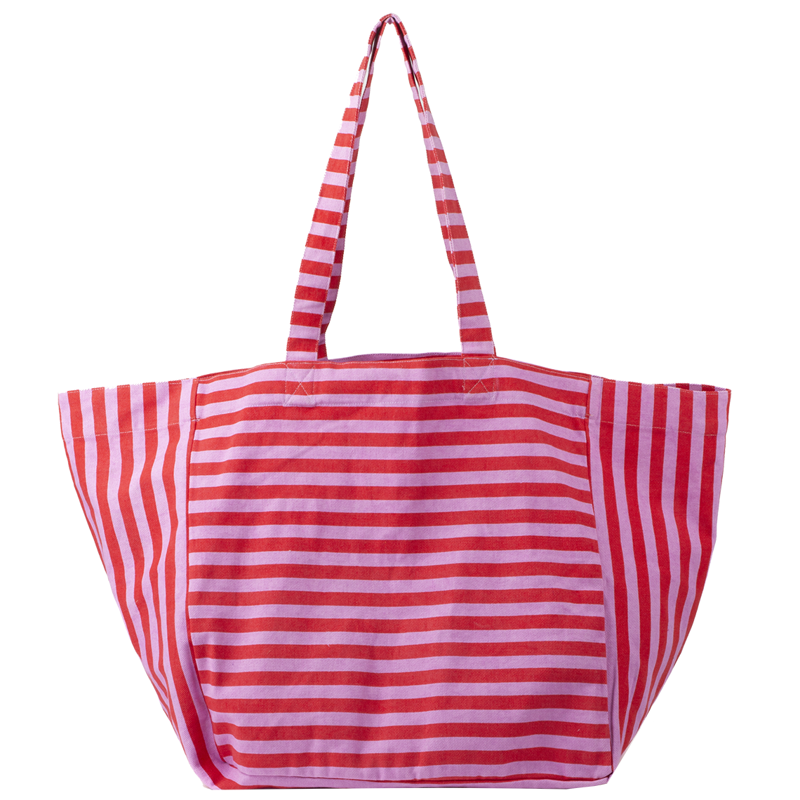 Cotton striped tote bag pink red1