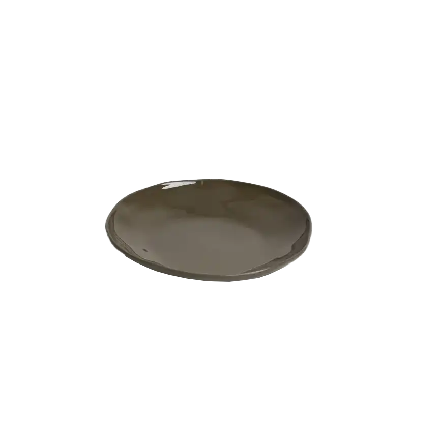 Ceramic organic shaped round dish olive 13cm