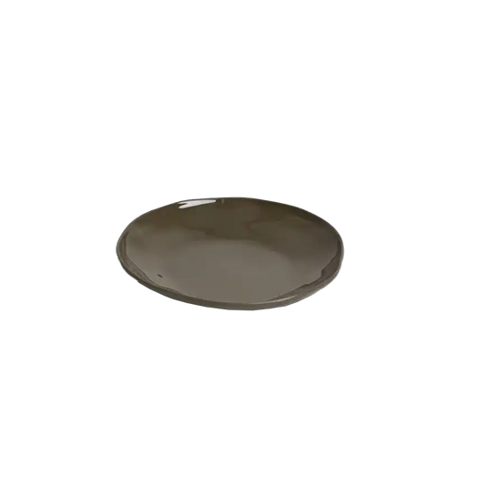 Ceramic organic shaped round dish olive 13cm