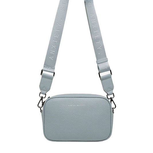 Plunder leather shoulder bag wide strap powder blue