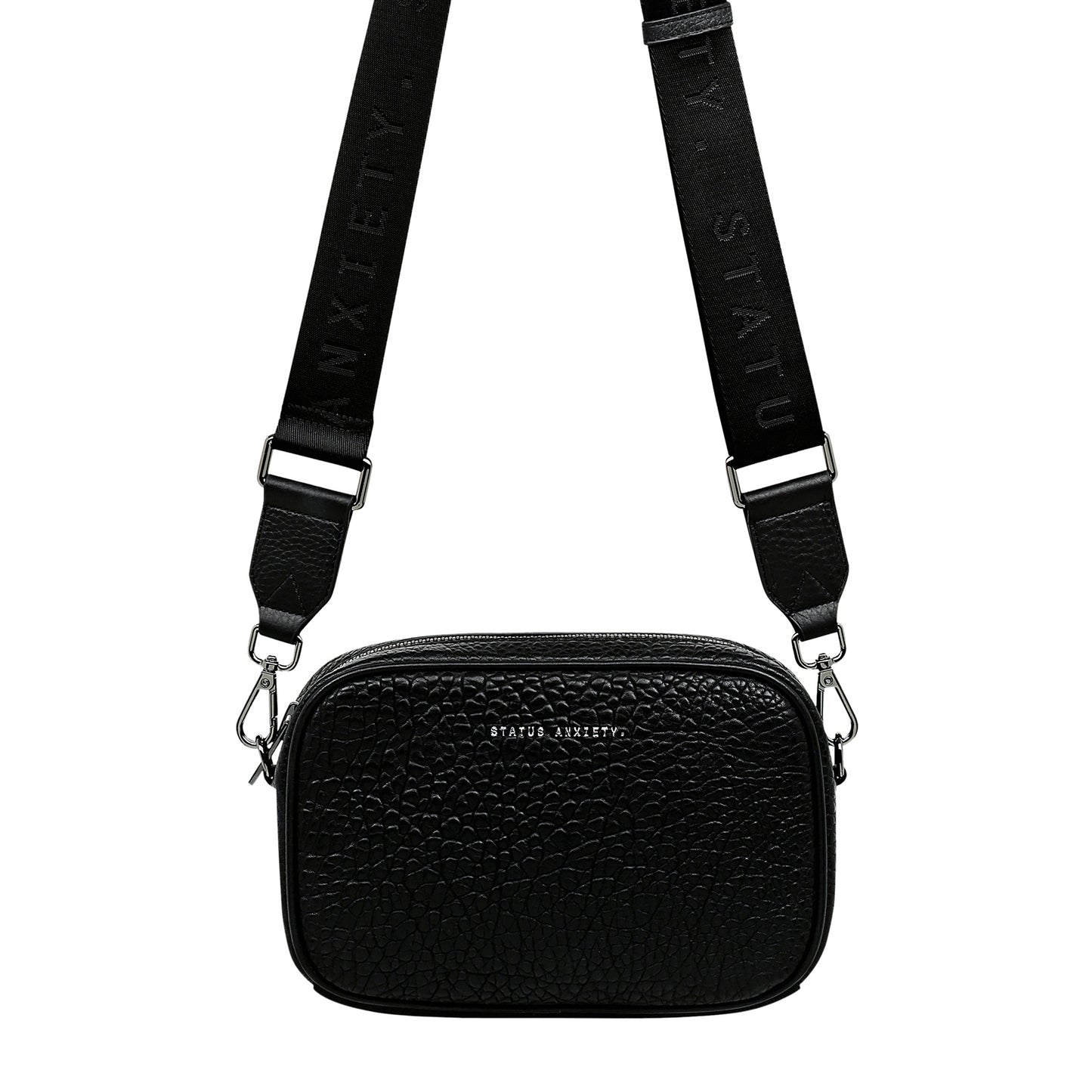 Plunder bubble leather shoulder bag wide strap black