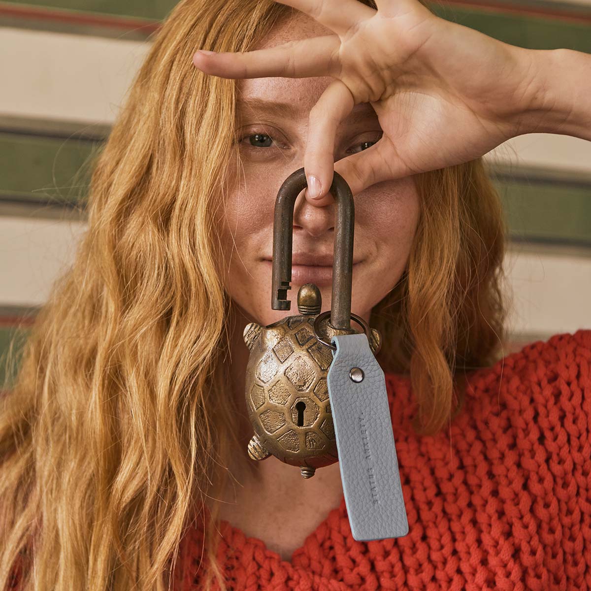 Make your move leather keyring powder blue