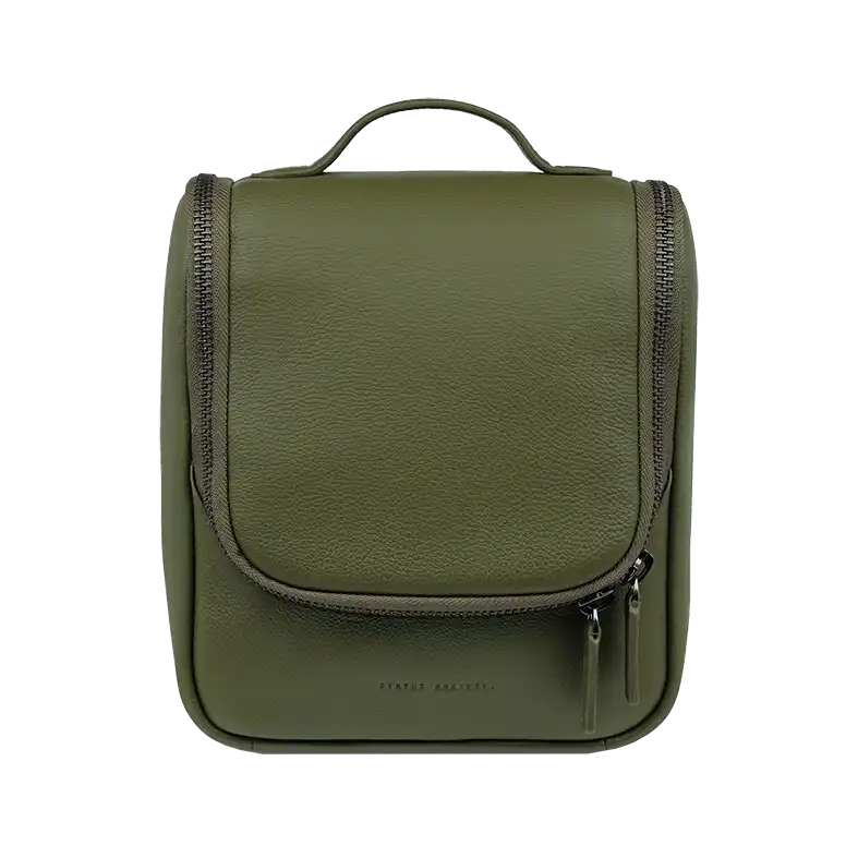 Leather hanging toiletry organiser khaki