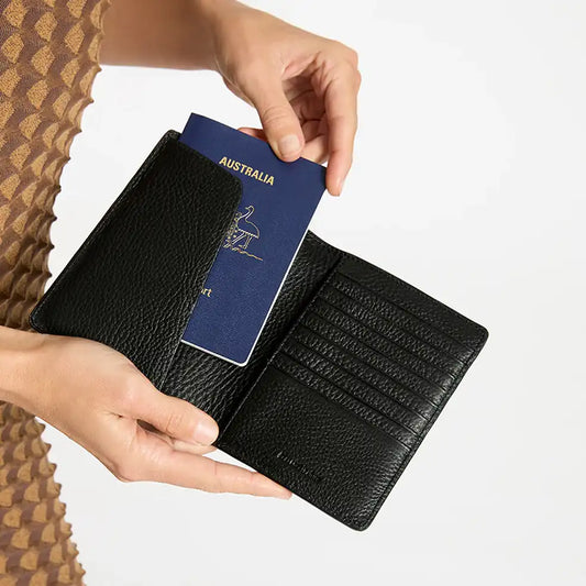In transit leather passport wallet black
