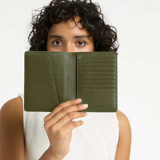 In transit leather passport wallet khaki