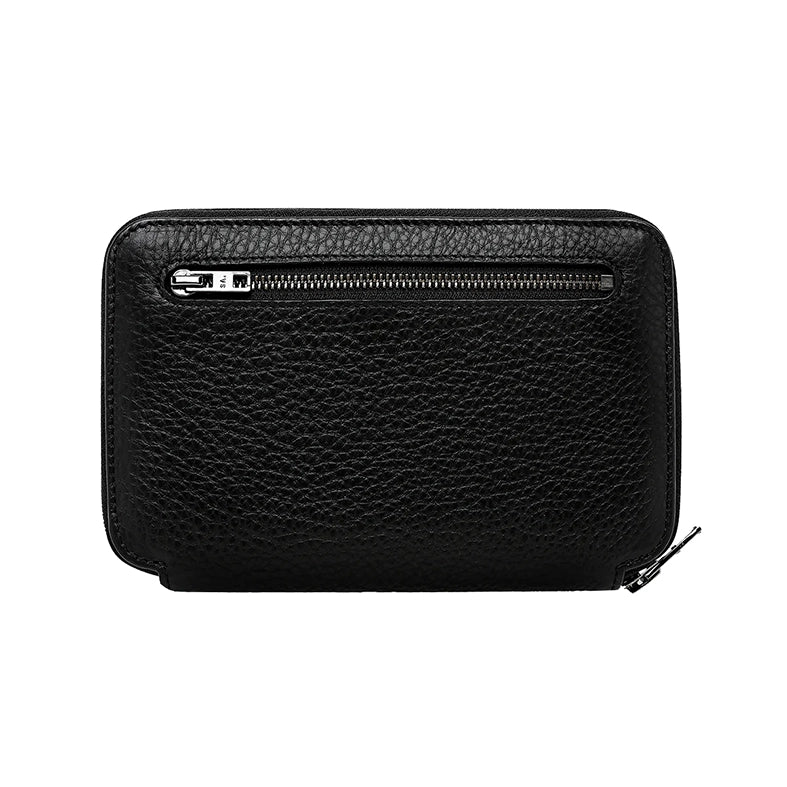 Leather zipped travel wallet black