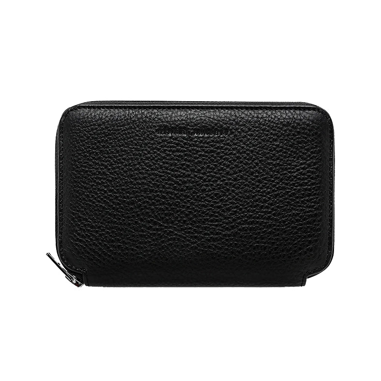 Leather zipped travel wallet black