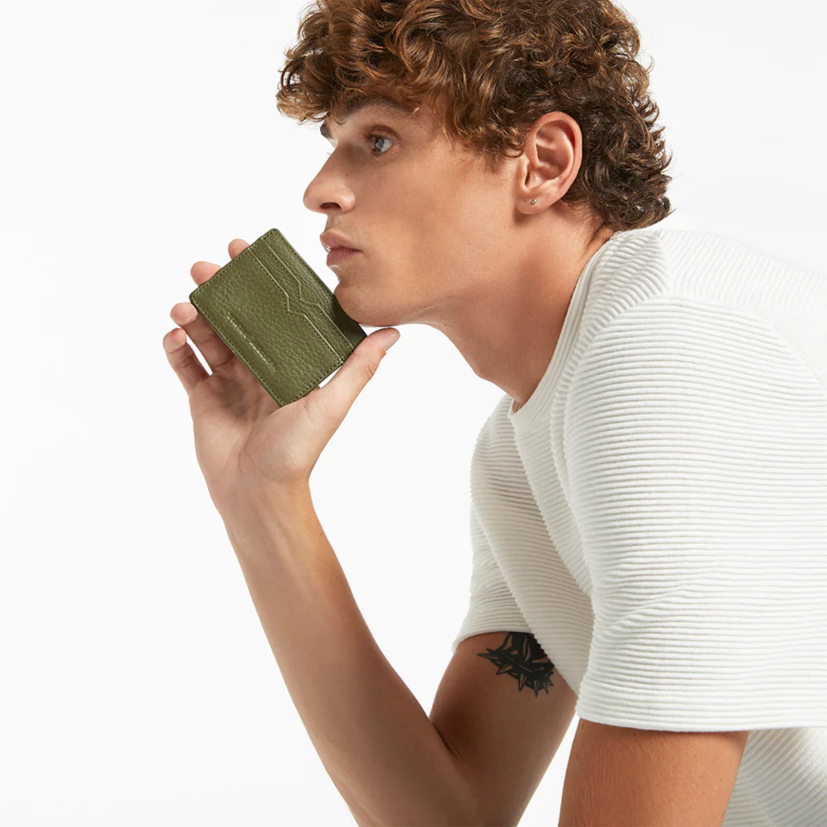 Leather card holder khaki
