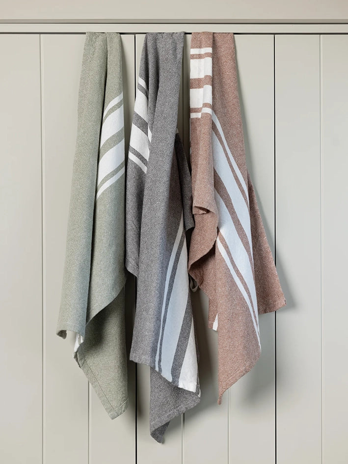 Stripe yarn dyed cotton tea towel charcoal