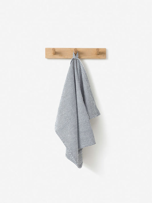 Striped washed cotton tea towel navy