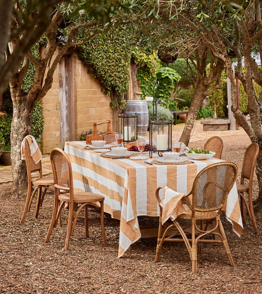 Large wide stripe tablecloth 350cm long rust