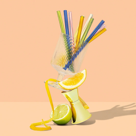 Cocktail coloured glass drinking straw set (6)